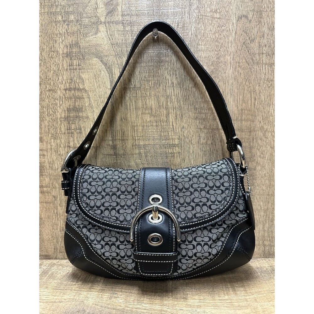 Coach F10925 Vintage black soho Y2K signature C canvas & leather shoulder bag